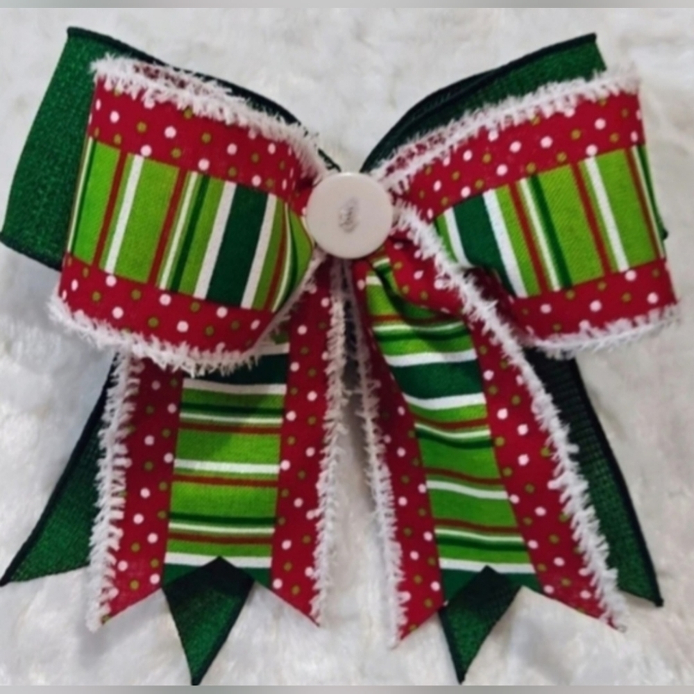 Festive Red and Green Holiday Bow For Rae Dunn Canisters And Birdhouses